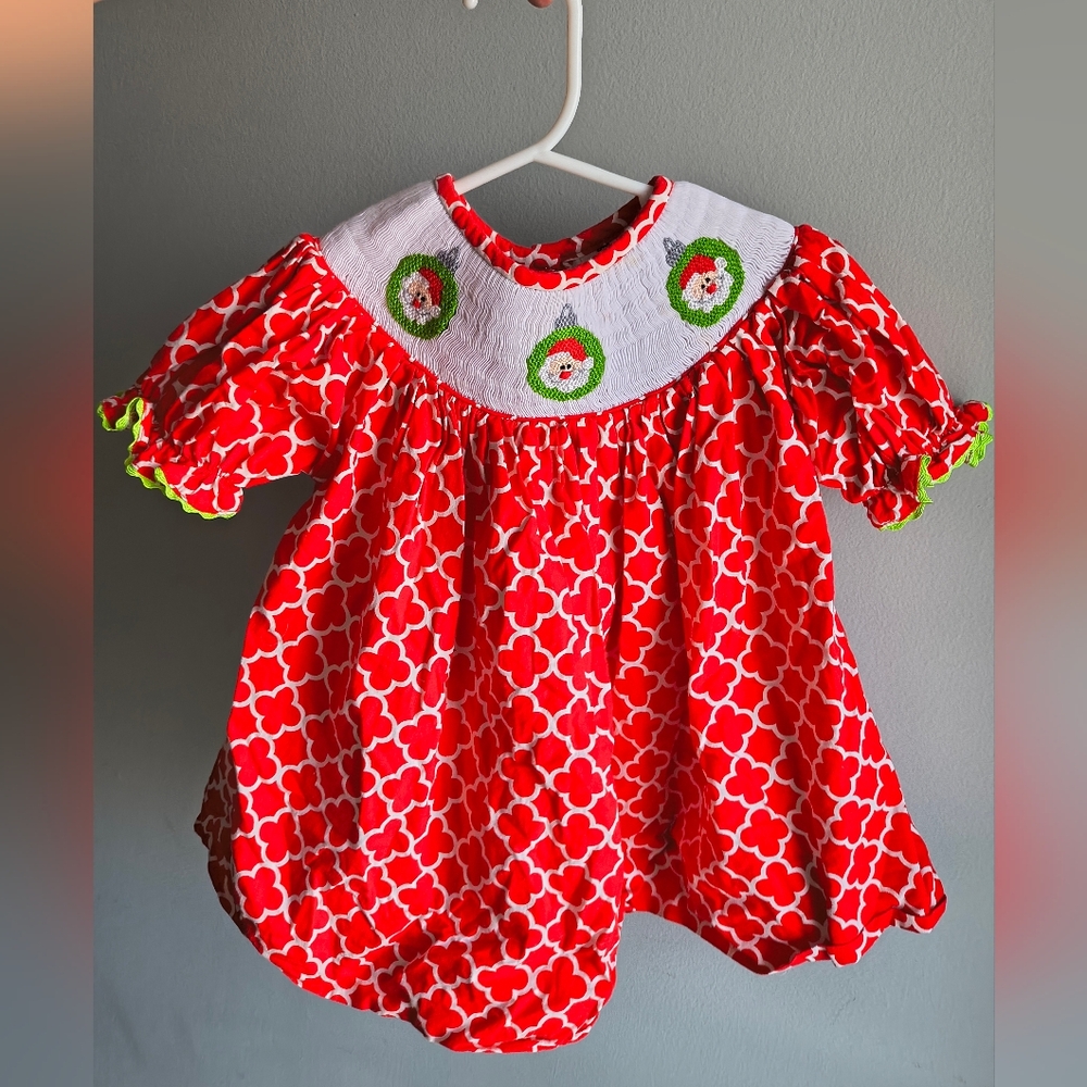 Vintage Christmas Smock Red and White Baby Top with Embroidered Details Size 2t